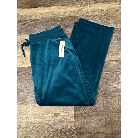 Calvin Klein Women's Marine Blue Velvet Solid Sweatpants Pants Size 3X NWT - Picture 1 of 3